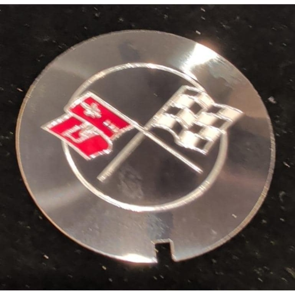Vintage Chevrolet Corvette Crossed Flags Emblem 2.5" Metal Badge w/ Black Insert